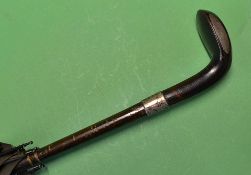 Ladies golfing parasol fitted with fine oval neck dark stained socket putter head handle - the
