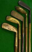 4x various brass blade putters to incl H Park "Brown Vardon" style mallet head showing the Halley'