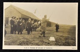 Scarce HRH Prince of Wales Golfing postcard - playing at Barrow - 'Sankey' high speed machine real