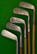 5x various putters to include Tom Stewart gooseneck stamped Harry J Fernie, Forgan "Scotia", an