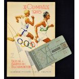 Scarce 1936 Berlin Olympics competitors pass/ticket c/w hand written competitors details on the