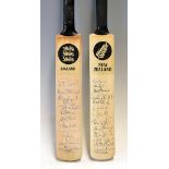 2x official England and New Zealand  miniature signed cricket bats c1990s - both signed in ink to
