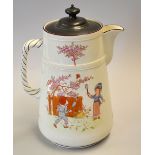 Early Staffordshire "Royal Letters Patent" large tennis lemonade jug with barley twist handle c1890s