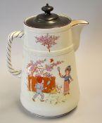 Early Staffordshire "Royal Letters Patent" large tennis lemonade jug with barley twist handle c1890s