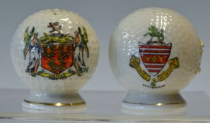 2 bramble golf ball ceramic souvenir crested ware peppers - to include one stamped Grafton China