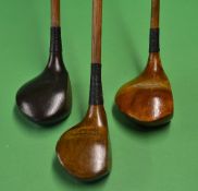 3x good playable socket head woods to incl Spalding Argyle large headed driver with unusual three