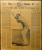 1925 Australia vs England "The Sporting Globe" front page newspaper cricket headlines and photograph