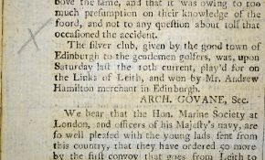 1759 The Edinburgh Evening Courant Golf Announcement - dated Tuesday, March 13th 1759, announcing