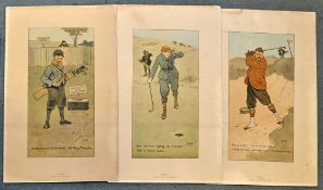 Hassall, John RI, RWA (1868-1948)  "SEVEN AGES OF GOLF" comprising 3x humorous depictions of the