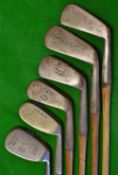 6x assorted golf irons to include 4x smf - a pitcher, cleek, mid iron, mashies and mashie niblicks -