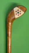 A fine and interesting Sunday golf socket head walking stick - fitted with a large light stained