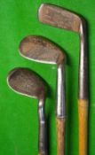 3x Anti-shank irons and putter to incl Fairlie's Pat niblick, Smith's Patent "Corona" wing toed