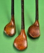 3x very clean late scare neck woods to include A E Robb Eastbourne spoon with full wrap over brass