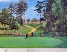 Weaver, Arthur signed golf print "PLAY ON THE 6TH GREEN-THE MASTERS 1968 - GARY PLAYER WATCHES FRANK