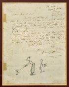 1930 HM Bateman hand written letter and golf drawing - single page letter dated April 7th 1930 c/w