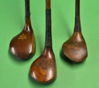 3x good socket head woods to incl J H Taylor Autograph driver c/w good shaft stamp, Spalding