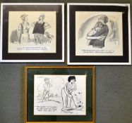 Houghton, George (1905-1993)  - 3 original signed pen and ink ladies golfing cartoon illustrations -