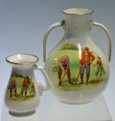 2x Foley China Co golf decorated spill vases c1920 - both decorated with hand-painted golfing