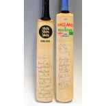 2x official England and Pakistan  miniature signed cricket bats c1990s - both signed in ink to