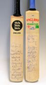 2x official England and Pakistan  miniature signed cricket bats c1990s - both signed in ink to