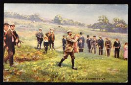 Scarce Harry Vardon Open Golf Champion colour golfing postcard - titled "Golf, A Good Drive" -