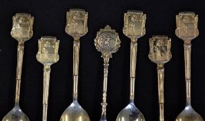 Collection of tennis silver plated teaspoons to incl set of 6 EPNS teaspoons with lady tennis