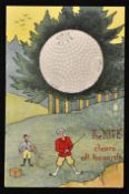 Scarce Springvale bramble golf ball advertising coloured postcard - titled "The "Kite" clears all