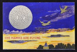 Scarce Springvale bramble golf ball advertising coloured postcard - titled "The Hawks Are