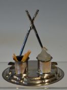 Fine silver plated golfing bedside candle and watch stand - comprising crossed golf clubs , candle