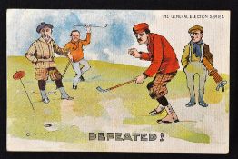 Scarce "The General Election" series coloured golfing postcard - a satirical card showing AJ Balfour