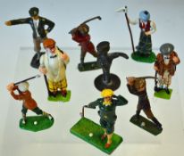 Collection of 8 various lead cold painted golfing figures c1930 - to include 7x golfers and a lady