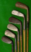 6x various irons from a jigger, deep face mashie, mashie niblick et al - all Scottish makers incl