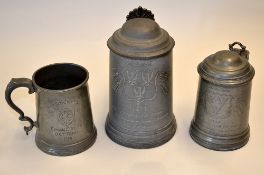 2x scarce 1850s Queens College Cambridge University Rowing Pewter tankards - both for The Scratch