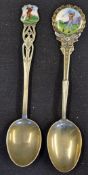 2x silver and enamel golfing teaspoons c1930 - both hallmarked Birmingham each with enamel finials