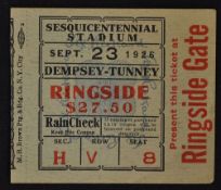1926 World's Heavyweight Boxing Championship Jack Dempsey vs Tunney boxing ticket stub - held on