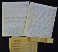 C Grimmett (Australia and Bodyline Series cricketer) hand written letter to Herbert Sutcliffe -