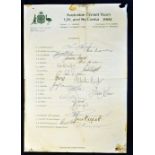 1981 Official Australian Cricket team signed sheet for UK and Sri Lanka tour fully signed by K