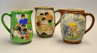 Collection of Boxing, Cycling and Football ceramic jugs (3) - 1 litre jugs, stamped on the bases
