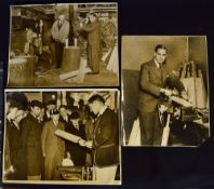 3 interesting cricket press photographs of Herbert Sutcliffe in his workshops (England and