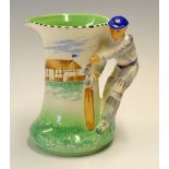 Early Burleighware cricket water jug - the handle modelled in the form of a cricket batsman, white