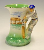 Early Burleighware cricket water jug - the handle modelled in the form of a cricket batsman, white