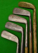 5x various putters to include 2 straight blades incl a George Forrest North Berwick, brass Gem