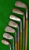 7x assorted irons to include a jigger, mashies, mid iron, m/niblick et al - makers include Winton,