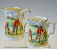 2x Foley China Co golf decorated  cream jugs c1920 - both decorated with hand-painted golfing