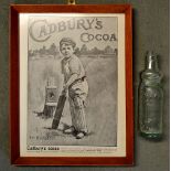 Vic cricket glass codd neck drinks bottle c/w marble stopper- retailed by J Smith Accrington with