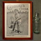 Vic cricket glass codd neck drinks bottle c/w marble stopper- retailed by J Smith Accrington with