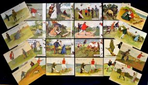 20x original Lance Thackeray golfing illustrated comic postcards c1905-1912 - Raphael Tuck & Sons