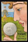 Scarce Springvale bramble golf ball advertising coloured postcard - titled "The "Hawk" is The