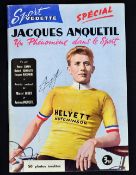 Scarce Jacques Anquetil 5x Tour de France Cycling Champion signed sporting magazine - titled Sport