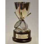 Lilly Tennis Club, France - fine silver-plated tennis trophy c1900 with three mesh-strung lawn